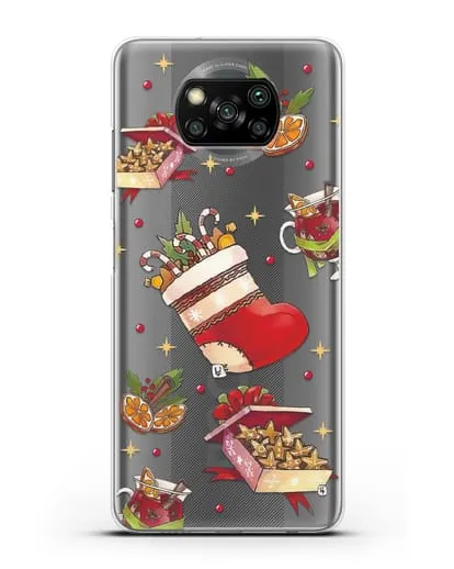 Чехол с иллюстрацией Рождественский подарок и глинтвейн силиконовый для Xiaomi Poco X3