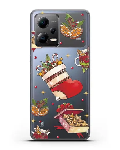 Чехол с иллюстрацией Рождественский подарок и глинтвейн силиконовый для Xiaomi Poco X5