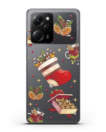 Чехол с иллюстрацией Рождественский подарок и глинтвейн силиконовый для Xiaomi Poco X5 Pro