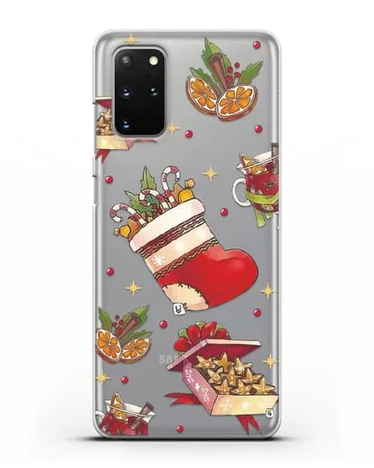 Чехол с иллюстрацией Рождественский подарок и глинтвейн силиконовый для Samsung Galaxy S20 Plus [SM-G985F]