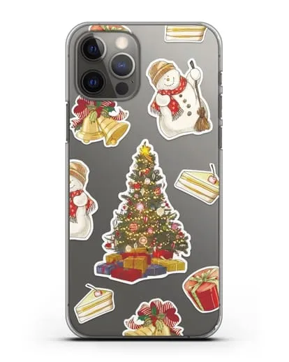 Чехол с иллюстрацией Новогодняя ёлка и снеговик силиконовый для iPhone 12 Pro