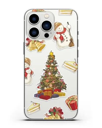 Чехол с иллюстрацией Новогодняя ёлка и снеговик силиконовый для iPhone 13 Pro