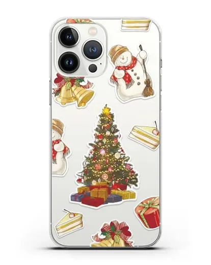 Чехол с иллюстрацией Новогодняя ёлка и снеговик силиконовый для iPhone 13 Pro Max