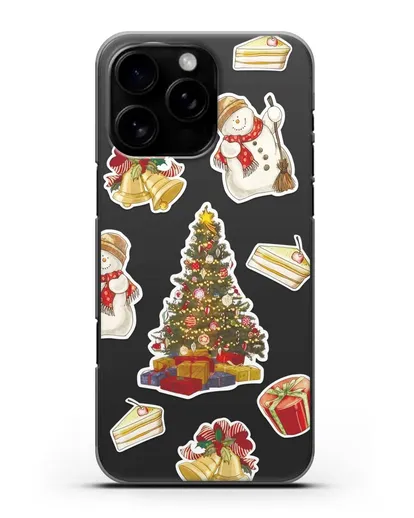 Чехол с иллюстрацией Новогодняя ёлка и снеговик силиконовый для iPhone 16 Pro Max