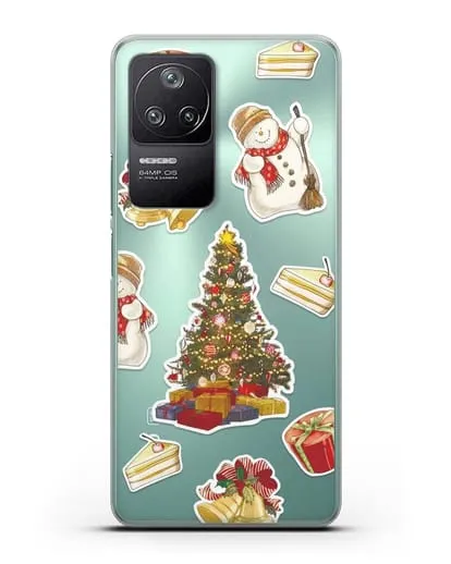 Чехол с иллюстрацией Новогодняя ёлка и снеговик силиконовый для Xiaomi Poco F4