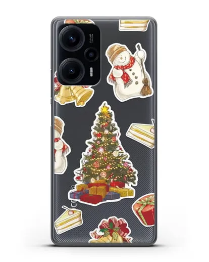 Чехол с иллюстрацией Новогодняя ёлка и снеговик силиконовый для Xiaomi Poco F5