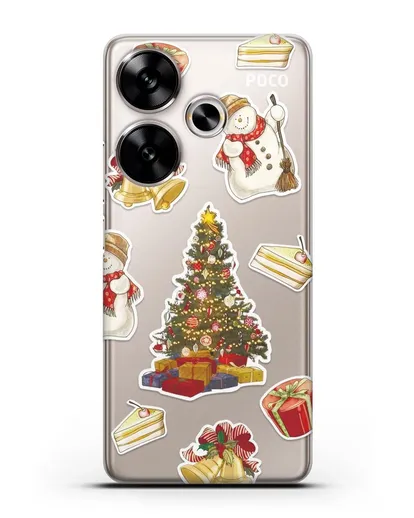 Чехол с иллюстрацией Новогодняя ёлка и снеговик силиконовый для Xiaomi Poco F6