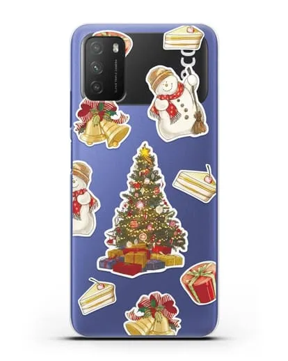 Чехол с иллюстрацией Новогодняя ёлка и снеговик силиконовый для Xiaomi Poco M3