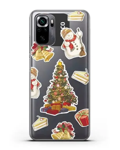 Чехол с иллюстрацией Новогодняя ёлка и снеговик силиконовый для Xiaomi Poco M5s