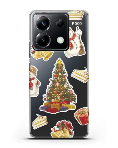 Чехол с иллюстрацией Новогодняя ёлка и снеговик силиконовый для Xiaomi Poco X6