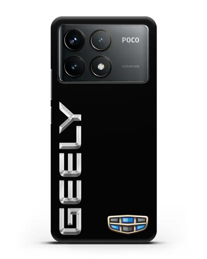 Чехол с надписью Geely (Джили) и логотипом силиконовый для Xiaomi Poco F6 Pro