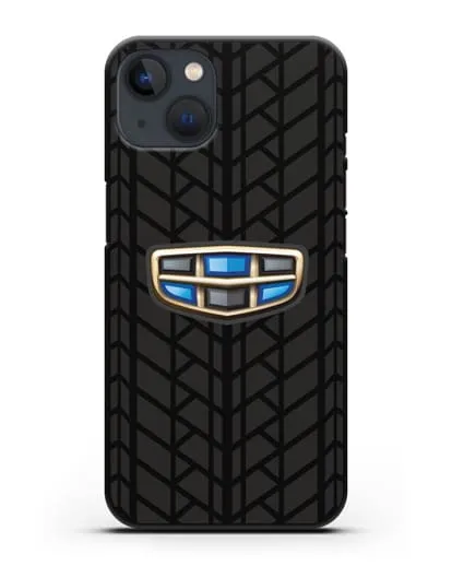 Чехол с логотипом Geely (Джили) и протектором шин силиконовый для iPhone 13