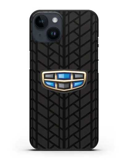 Чехол с логотипом Geely (Джили) и протектором шин силиконовый для iPhone 14
