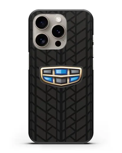 Чехол с логотипом Geely (Джили) и протектором шин силиконовый для iPhone 15 Pro