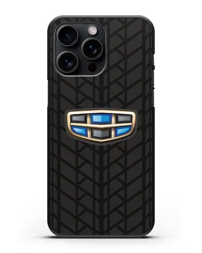 Чехол с логотипом Geely (Джили) и протектором шин силиконовый для iPhone 15 Pro Max