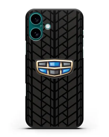 Чехол с логотипом Geely (Джили) и протектором шин силиконовый для iPhone 16 Plus