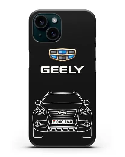 Чехол Geely Emgrand x7 (Джили Эмгранд) с автомобильным номером силиконовый для iPhone 15