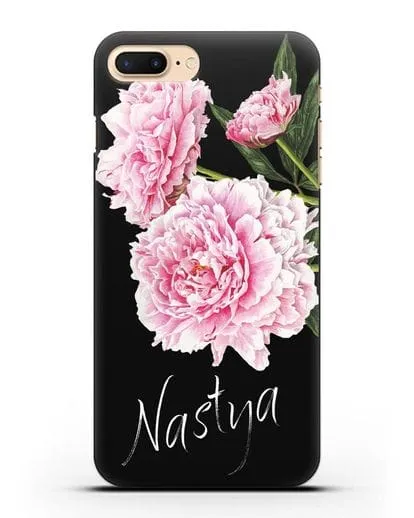 Именной чехол Розовые пионы силиконовый для iPhone 8 Plus