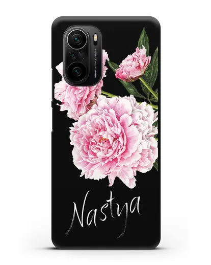 Именной чехол Розовые пионы силиконовый для Xiaomi Poco F3