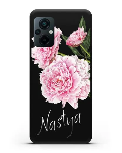 Именной чехол Розовые пионы силиконовый для Xiaomi Poco M5