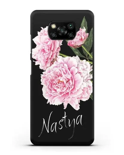 Именной чехол Розовые пионы силиконовый для Xiaomi Poco X3