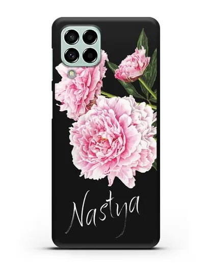 Именной чехол Розовые пионы силиконовый для Samsung Galaxy M53 [SM-M536]