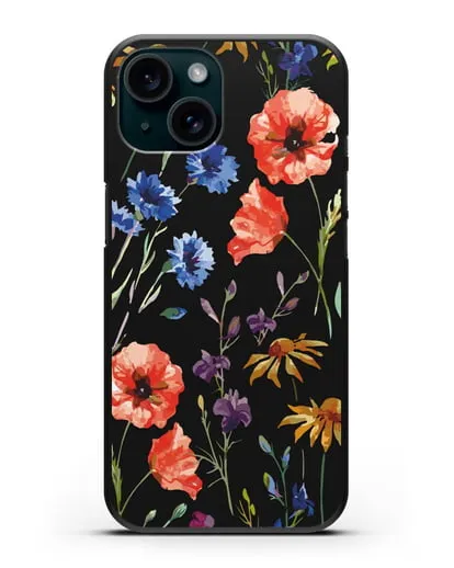 Чехол Полевые цветы силиконовый для iPhone 15