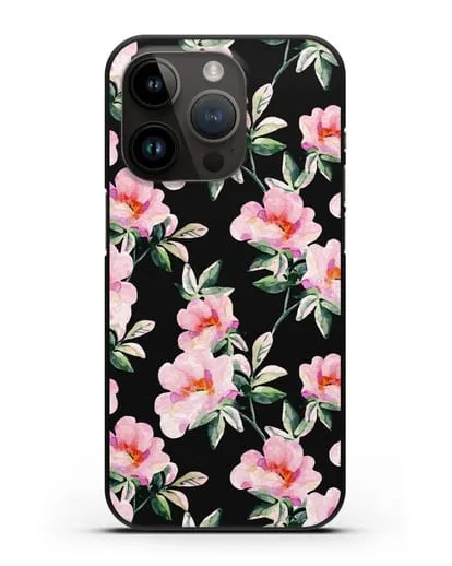 Чехол Цветы шиповника силиконовый для iPhone 14 Pro