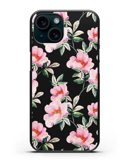 Чехол Цветы шиповника силиконовый для iPhone 15