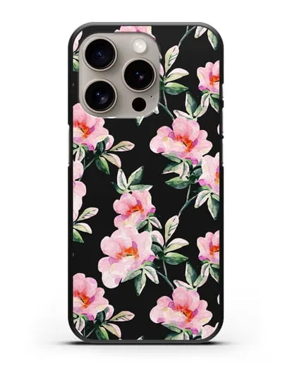 Чехол Цветы шиповника силиконовый для iPhone 15 Pro