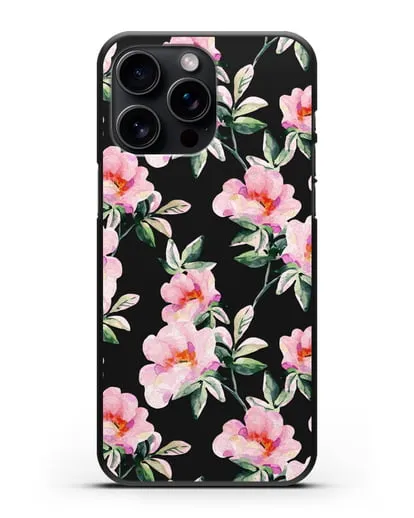 Чехол Цветы шиповника силиконовый для iPhone 15 Pro Max