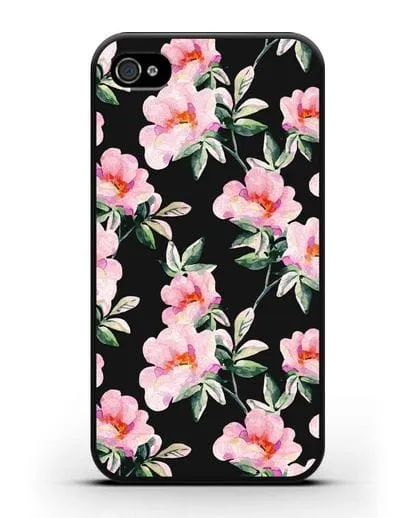 Чехол Цветы шиповника силиконовый для iPhone 4/4s