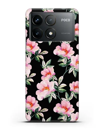 Чехол Цветы шиповника силиконовый для Xiaomi Poco F6 Pro