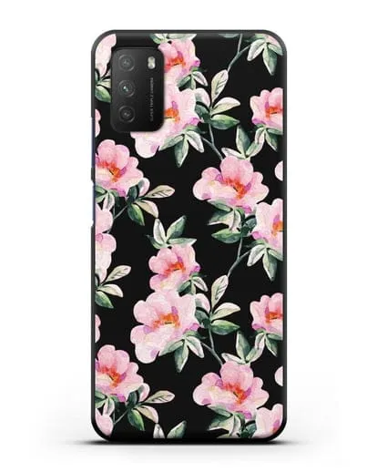 Чехол Цветы шиповника силиконовый для Xiaomi Poco M3