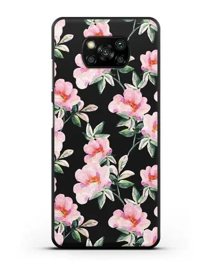 Чехол Цветы шиповника силиконовый для Xiaomi Poco X3