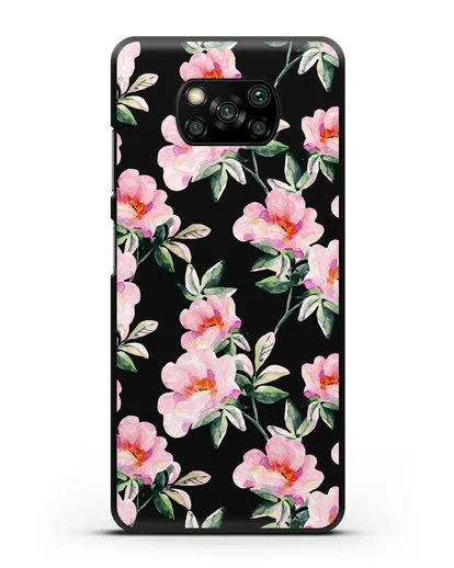 Чехол Цветы шиповника силиконовый для Xiaomi Poco X3 Pro