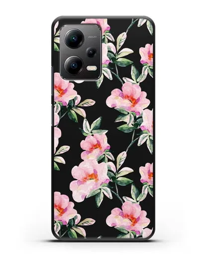 Чехол Цветы шиповника силиконовый для Xiaomi Poco X5