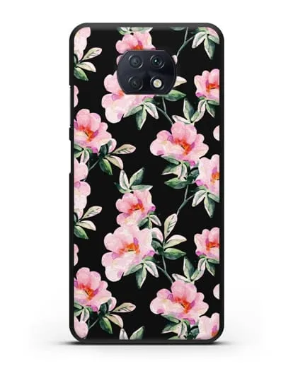 Чехол Цветы шиповника силиконовый для Xiaomi Redmi Note 9T