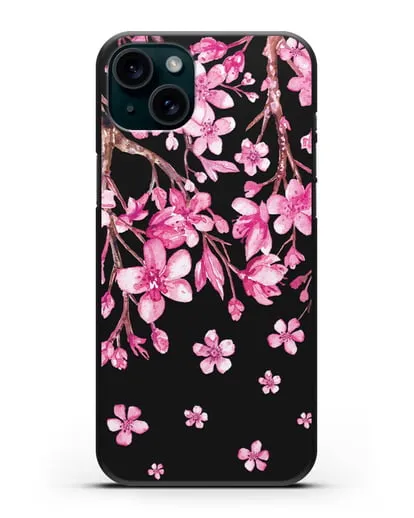Чехол Цветущая сакура силиконовый для iPhone 15 Plus