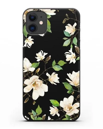 Чехол Магнолия белая силиконовый для iPhone 11
