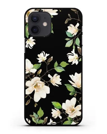 Чехол Магнолия белая силиконовый для iPhone 12