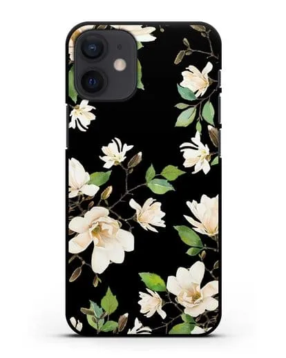Чехол Магнолия белая силиконовый для iPhone 12 mini