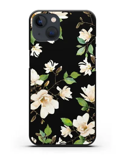 Чехол Магнолия белая силиконовый для iPhone 13