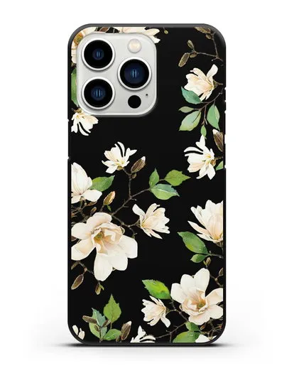 Чехол Магнолия белая силиконовый для iPhone 13 Pro