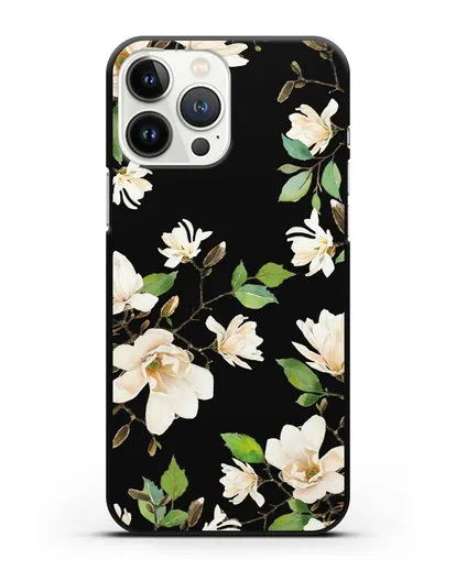 Чехол Магнолия белая силиконовый для iPhone 13 Pro Max