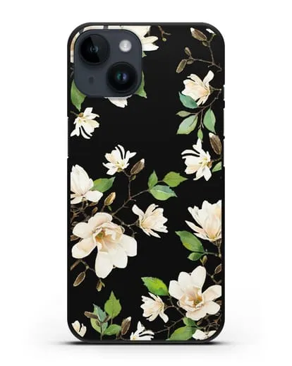 Чехол Магнолия белая силиконовый для iPhone 14