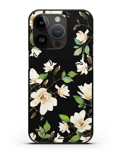 Чехол Магнолия белая силиконовый для iPhone 14 Pro