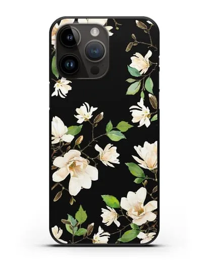 Чехол Магнолия белая силиконовый для iPhone 14 Pro Max