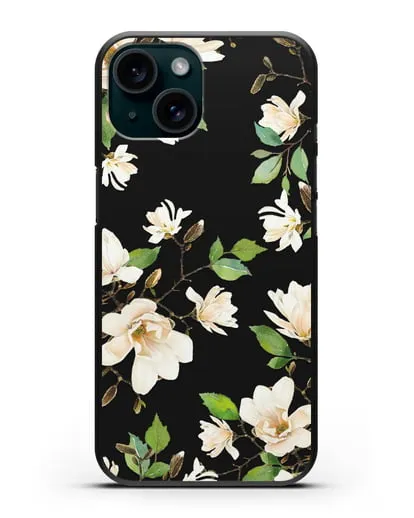 Чехол Магнолия белая силиконовый для iPhone 15