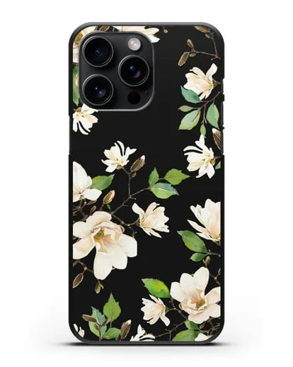 Чехол Магнолия белая силиконовый для iPhone 15 Pro Max